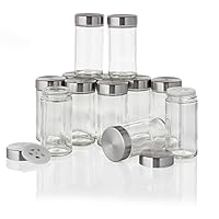Kamenstein Clear Reusable 3 Oz Jars With Stainless Steel Shaker Lids, And Twist-On Caps For Airtight Seals 12 Pk