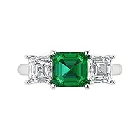 Clara Pucci 3.22ct Square Emerald Baguette cut 3 stone Solitaire Simulated Green Emerald designer Modern Statement Ring 14k White Gold