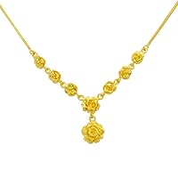 Yellow Gold GP Flower Rose Snake Chain Drop Pendant Necklace 1 mm 18 inches