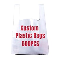 Custom Shopping T-Shirt Plastic Bags in Bulk customized Logo Text Convenience Store (L 12.5