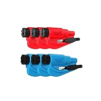 Family Pack of 6, The Original Emergency Keychain Car Escape Tool, 2-in-1 Seatbelt Cutter and Window Breaker, Made in USA, Red, Blue