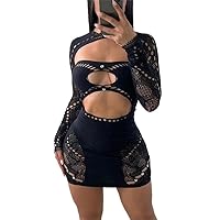 Cut Out Mini Dress for Women Sexy Lace Up Long Sleeve Bandage Bodycon Dresses Party Club Night