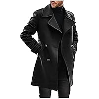 Men's Double Breasted Trench Coats Notch Lapel Mid-Length Peacoat Wool Blend Business Jackets Windbreaker Coat
