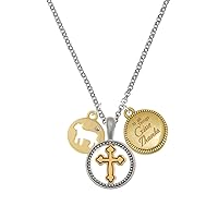 Plated Lamb Silhouette Two-tone Give Thanks to God Cross Pendant Necklace, 23
