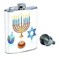 Hanukkah Perfection In Style 8oz Stainless Steel Whiskey Flask with Free Funnel D-003