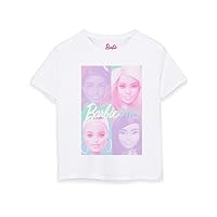 Barbie Girls Short Sleeve T-Shirt | Young Ladies Colour Block Portrait White Tee | Kids Stylish Fashion Top | Doll Movie Gift