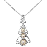 925 Sterling Silver Cultured Pearl & Diamond Womens Bohemian Pendant & Chain - Choice of Chain lengths
