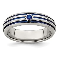 6.00mm Edward Mirell Titanium Bezel Polished Triple Groove Blue Anodized and Sapphire Ring Jewelry Gifts for Women - Ring Size Options: 10 11 12 5 5.5 6.5 8 8.5 9 9.5