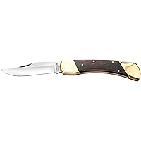 Uncle Henry LB7 Bear Paw Traditional Lockback Pocket Knife with 3.7in Clip Point High Carbon S.S. Blade, Wood Handle, Brass Bolsters, and Leather Belt Sheath for EDC, Hunting, Camping, and Outdoors