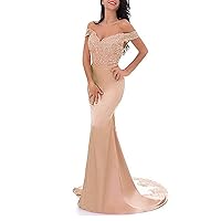 Women's Off The Shoulder Mermaid Bridesmaid Dresses V Neck Backless Prom Party Gowns