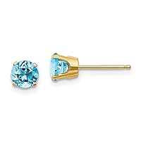 14K Solid Gold Gemstone Stud Earrings - Statement Birthstone Earrings - Everyday Classic Simple Round Post Push Back Earrings