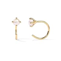 PAVOI 14K Gold 925 Sterling Silver Huggie Half Hoop Earrings for Women | Tiny Boho Colored Cartilage Earring | Blue, Green, Amethyst, Garnet, Black CZ, Turquoise, Opal, Pearl