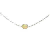 925 Sterling Silver Adjustable Chain Necklace with Natural Ethiopian Opal Gemstone Chain Necklace for Women Fashionable Designer Gift Jewelry Birthday Present Anniversary