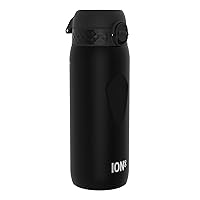 Ion8 Water Bottle, 750 ml/24 oz, Leak Proof, Easy to Open, Secure Lock, Dishwasher Safe, BPA Free, Flip Cover, Carry Handle, Soft Touch Contoured Grip, Easy Clean, Odor Free, Carbon Neutral, Black