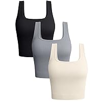 Women's 3 Piece Tank Tops Ribbed Seamless Workout Exercise Shirts Yoga Crop Tops