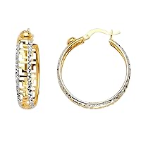14ct White Gold and Yellow Gold Greek Design Hoop Earrings 28x28mm Jewelry for Women