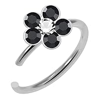 Multi Crystal Stone Flower Top 20 Gauge 925 Sterling Silver Open Hoop Nose Piercing Ring Body Jewelry