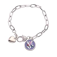 Violet Flowers Bloong Letters Heart Chain Bracelet Jewelry Charm Fashion