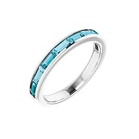 Solid 14k White Gold London Blue Topaz Ring Band (Width = 3.2mm) - Size 6.5