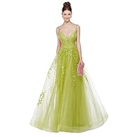 Women's Sexy Spsghetti Strap Tulle Prom Dress A Line Backless Formal Evening Party Gowns