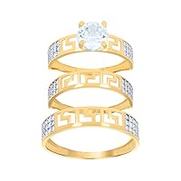10k Two tone Gold His & Hers CZ Cubic Zirconia Simulated Diamond Greek Key Trio Ring Set Measures 6.5x6.5mm Wide Jewelry for Women
