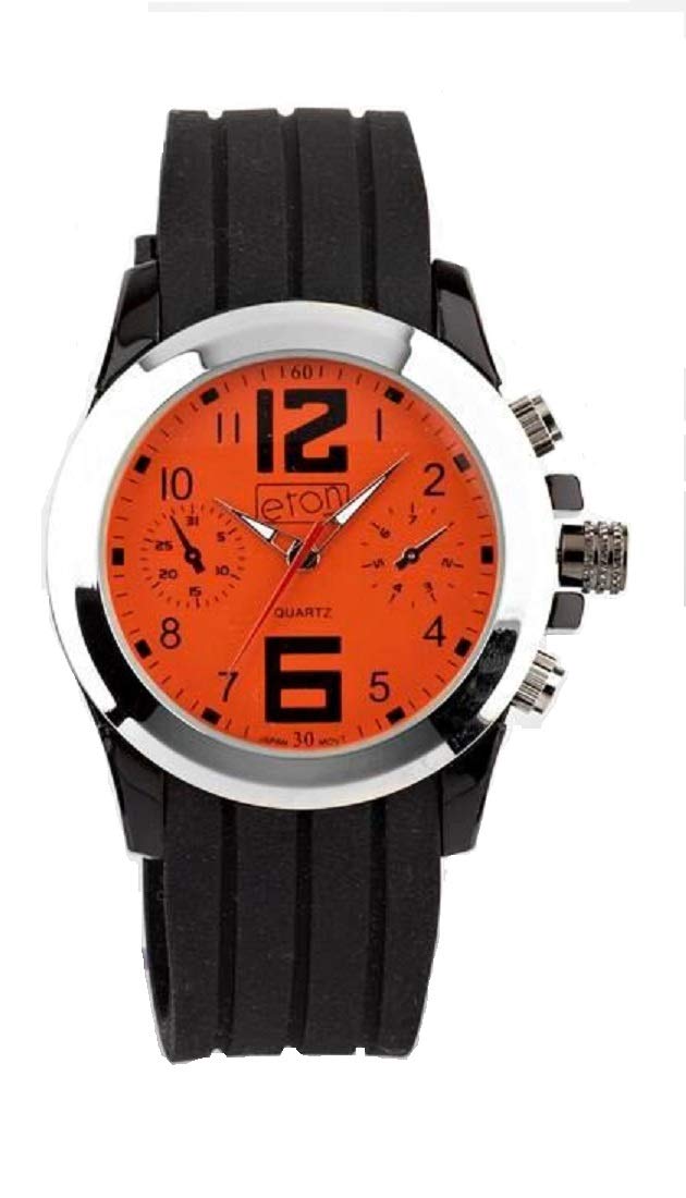 Mens Black Rubber Orange Dial Chronograph Design Eton Watch - Gents Fashion Watch