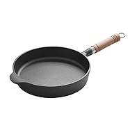 Cast Iron Pan - Black Non-stick Pan, Portable Wooden Long-handled Frying Pan for Breakfast Cookware