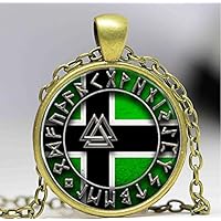 Vinland Viking Flag with Valknut Jewelry Glass Cabochon Necklace