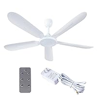 Ceiling Fan with Power Adapter and Remote Control,24W Ceiling Fan No Light AC100-240V/DC12V 27.55Inches Quiet 5 Blades 3 Speed Timing Ceiling Fan for Dorm Office Kitchen
