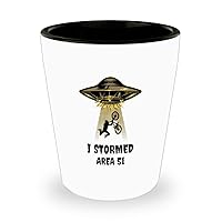 Shot Glass I Stormed Area 51 Biking Lover Gift Alien Believer Gag Ufo Pun 1.5 Oz Shotglass