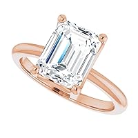 2CT Moissanite Rings for Women, Brilliant Colorless VVS1 Clarity Emerald Cut, 14K Rose Gold Sterling Silver, Engagement Rings