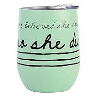 Enesco Our Name is Mud Get it Girl She Believed She Could Wine Tumbler with Lid, 12 Ounce, Green