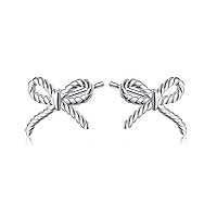 Reffeer Solid 925 Sterling Silver Small Bow Studs Earrings for Women Teen Girls Bowknot Earrings Studs