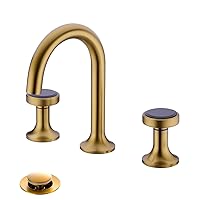 Elegant Gold and Black Widespread Bathroom Faucets 2 Handle High Arc for 3 Hole Sink with Pop Up Drain Assembly, Brass Brushed Gold Finished