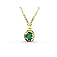 3 Ctw Oval Cut Natural Zambian Emerald And Diamond Necklace In 14k Solid Gold For Girls And Women 8x11 MM Emerald And 1.5 MM Diamond