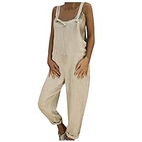 Rompers for Women Linen Summer Casual Loose Solid Long Romper Jumpsuits