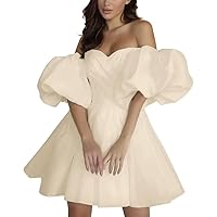 Off Shoulder Silk Satin Homecoming Dress 2024 Puffy Sleeve Short Prom Dresses A Line Cocktail Party Ball Gowns
