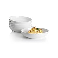 Sweese Large Salad Serving Bowls, 30 Ounce Porcelain White Pasta Plates Set of 6, 8.4 Inch Pasta Bowls for Dinner, Salad - Microwave Dishwasher