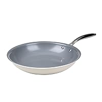 Goodful Ceramic Nonstick 11 Inch Frying Pan, Dishwasher Safe Pots and Pans, Comfort Grip Stainless Steel Handle, Skillet Made without PFOA, Cream
