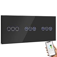 BSEED Alexa Switch with Shutter Switch, 3-Way WiFi Touch Switch, Remote Control with Smart Life App, Double Smart Roller Shutter Switch Works with Alexa and Google Home, Black WiFi Blind Switch