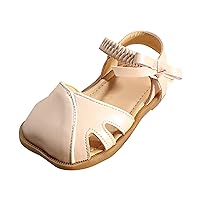 Summer Girls Closed Toe Hollowed Sandals Lace Up F𝐥a𝐭s Sandals Pu Leather Rubber Soft Bottom Casual Shoes