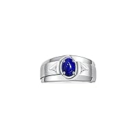 Rylos Men's Rings 14K White Gold Classic 7X5MM Oval Gemstone & Sparkling Diamond Designer Ring - Color Stone Birthstone Rings, Sizes 8-13. Elevate Your Style with Timeless Sophistication!