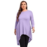 Womens Plus Size Long Sleeve Hi Low Tunic Tops Long Loose Fit Flare Basic Swing Blouse Tops Shirt For Leggings