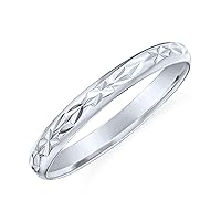 Bling Jewelry Personalize Elegant Unisex Couples Diamond Cut & Stash Striped Edge Pattern Wedding Band Ring For Men Women Polished Shiny Finish .925 Sterling Silver 3MM
