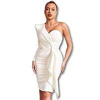 Exclusive Women Sexy Summer Formal Evening Dress White One Shoulder Irregular Gowns Casual Elegant Bodycon Dress
