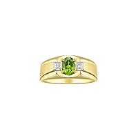 Rylos Men's Rings Classic Design 7X5MM Oval Gemstone & Sparkling Diamond Ring - Color Stone Birthstone Rings for Men, Yellow Gold Plated Silver Rings in Sizes 8-13.