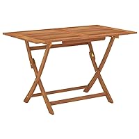 vidaXL Solid Eucalyptus Wood Folding Patio Table- Weather Resistant, Easy Maintenance, Assembly Required, Ideal for Outdoor Events, Picnics, Parties, 47.2