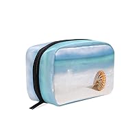 Nice And Shine Sea Shell On Beach With Perfect Seascape Printing Cosmetic Bag with Zipper Multifunction Toiletry Pouch Storage Bag for Women