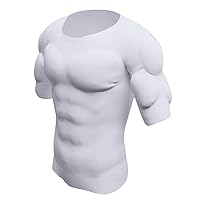Men's Padded Muscle Shirt Mens Fake Abdomen Muscle T-Shirt Men False Muscle  Chest Tops T-Shirt Breathable Soft Dress Up Invisible Simulation  Compression Undershirt -White