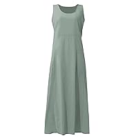 Maxi Dress for Women,2023 Spring Summer Cotton Linen Boho Casual Fashion Sleeveless Dress for Holiday